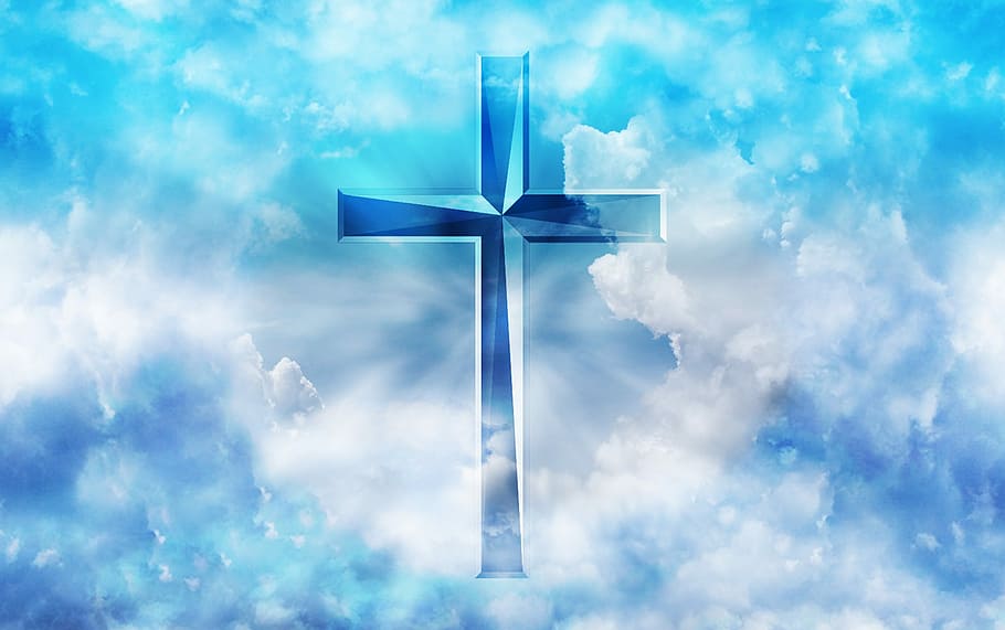 blue cross with clouds wallpaper, jesus, christ, god, gospel