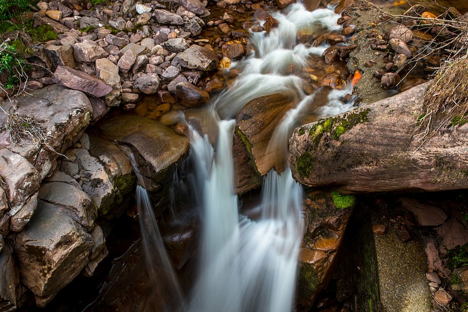 waterfalls scenery, green, river, moss, forest, landscape, rock HD wallpaper
