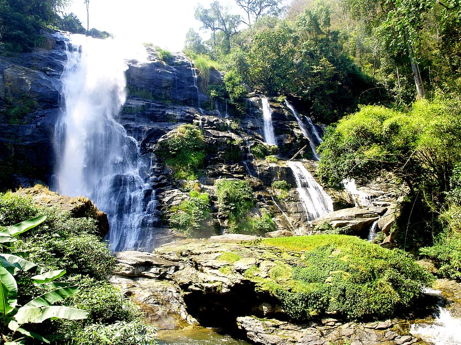 nature, water, rocks, forest, cascade, chiang mai, doi inthanon HD wallpaper