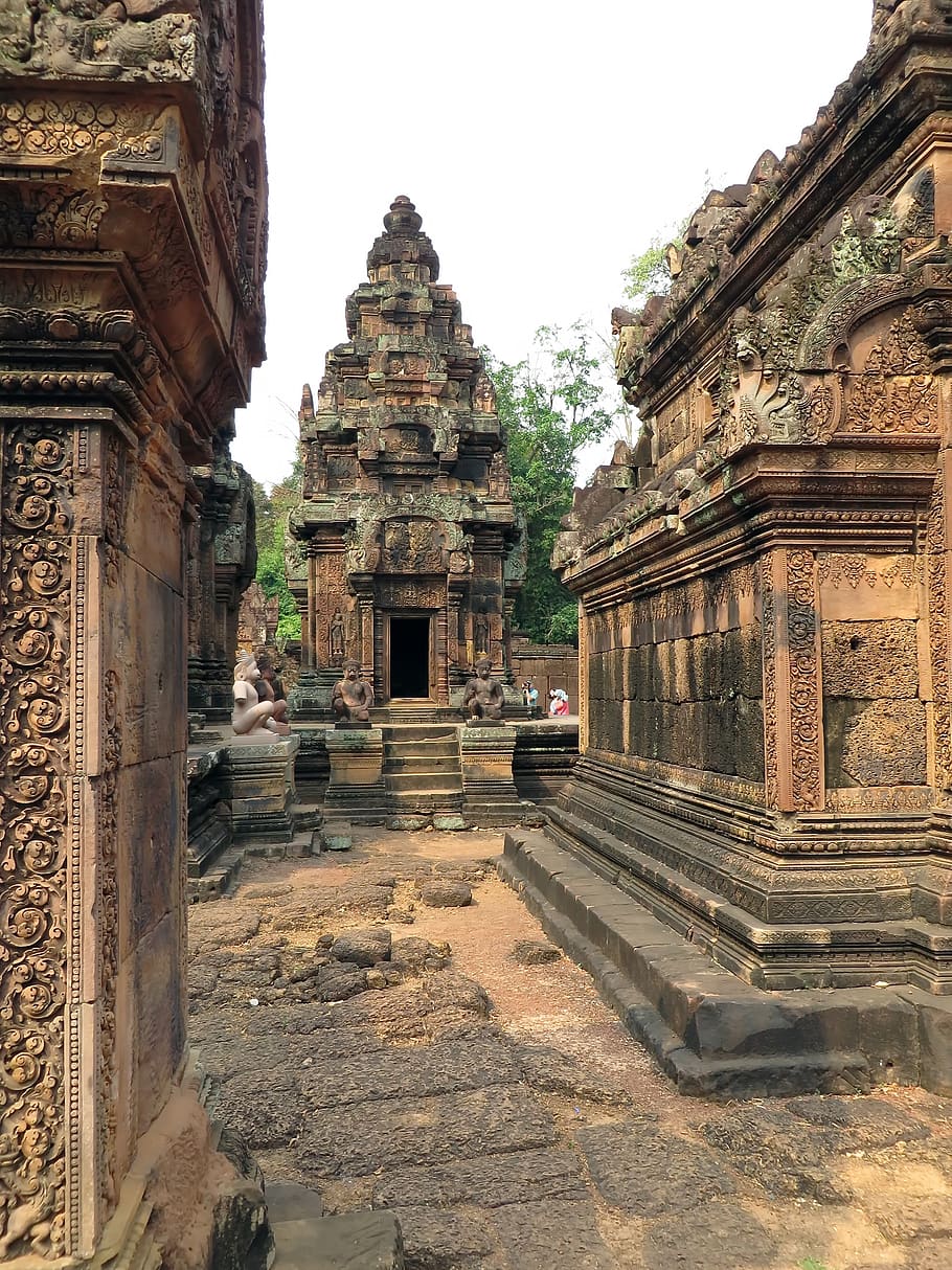 cambodia, angkor, temple, banteay srei, religion, temple women, HD wallpaper