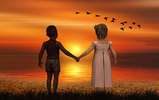 Hd Wallpaper Girl And Boy Holding Each Others Hands While Watching Sunset Wallpaper Flare