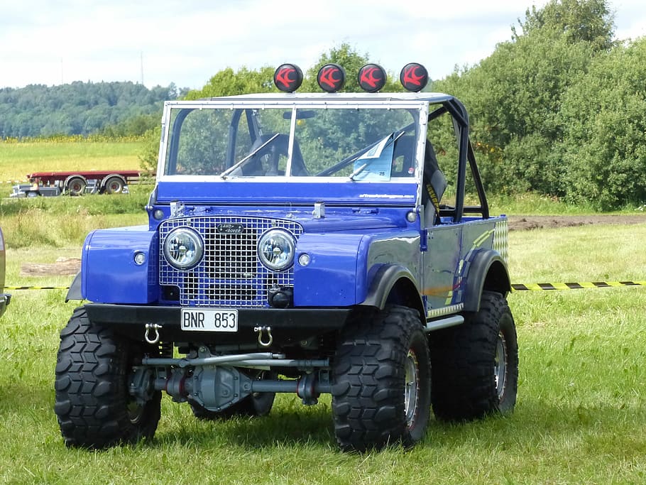 Jeep, Land-Rover, Car Show, falköping, grass, summer, blue, HD wallpaper