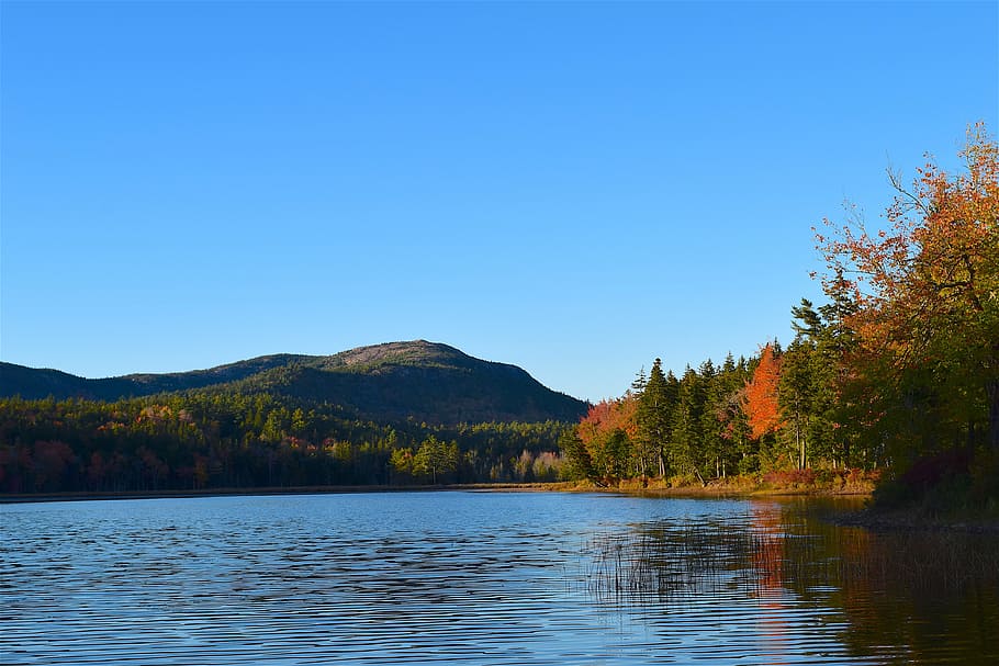 lake, trees, foliage, mountain, reflection, nature, landscape HD wallpaper