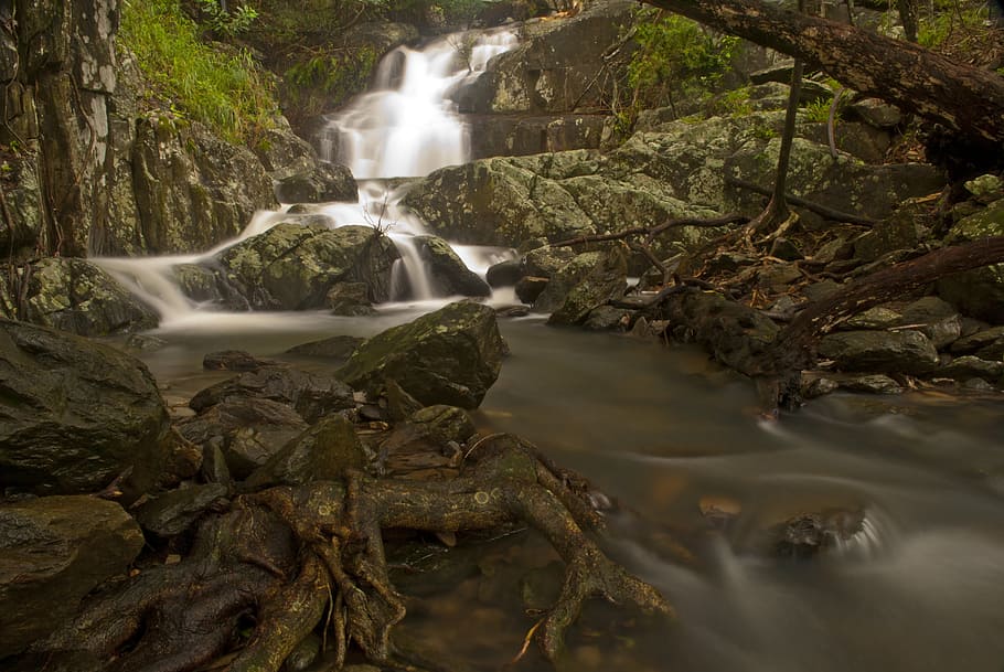 time-lapse photo of upstream, waterfall, long exposure, river HD wallpaper