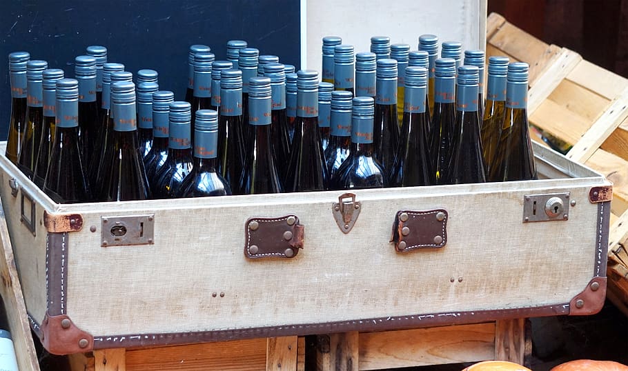 wine, bottles, luggage, wood - material, large group of objects HD wallpaper