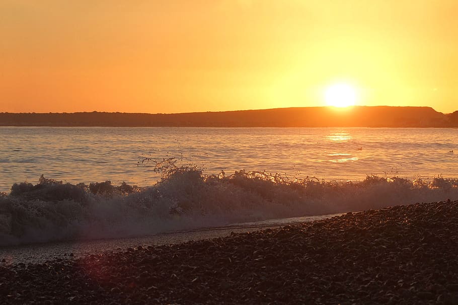 ocean, dorset, england, sunset, bay, water, sea, sky, beach HD wallpaper
