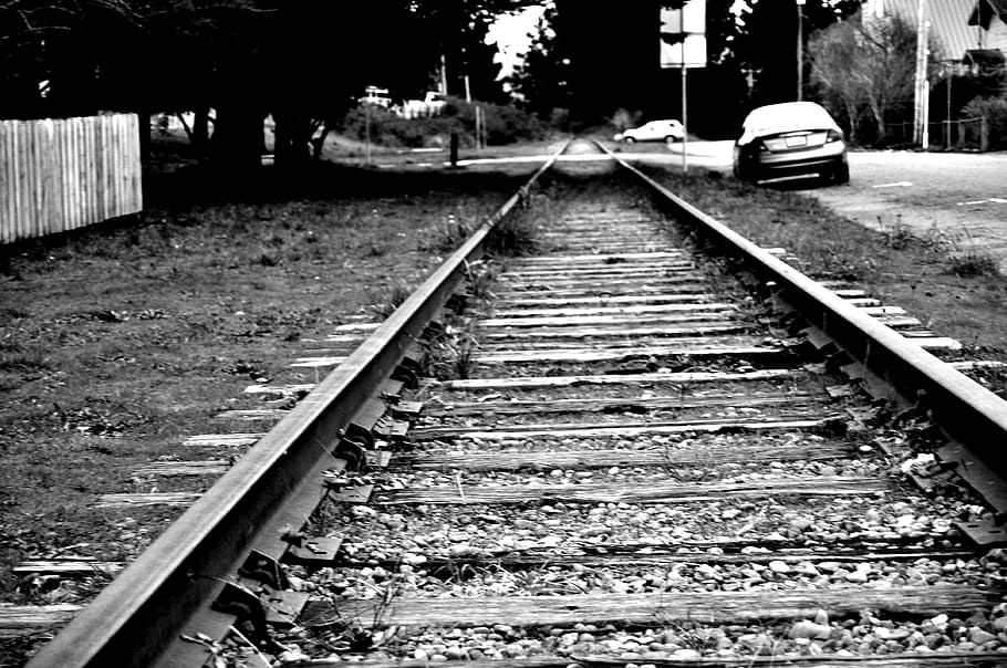 Railroad, Black White, Old, Perspective, railroad track, transportation HD wallpaper