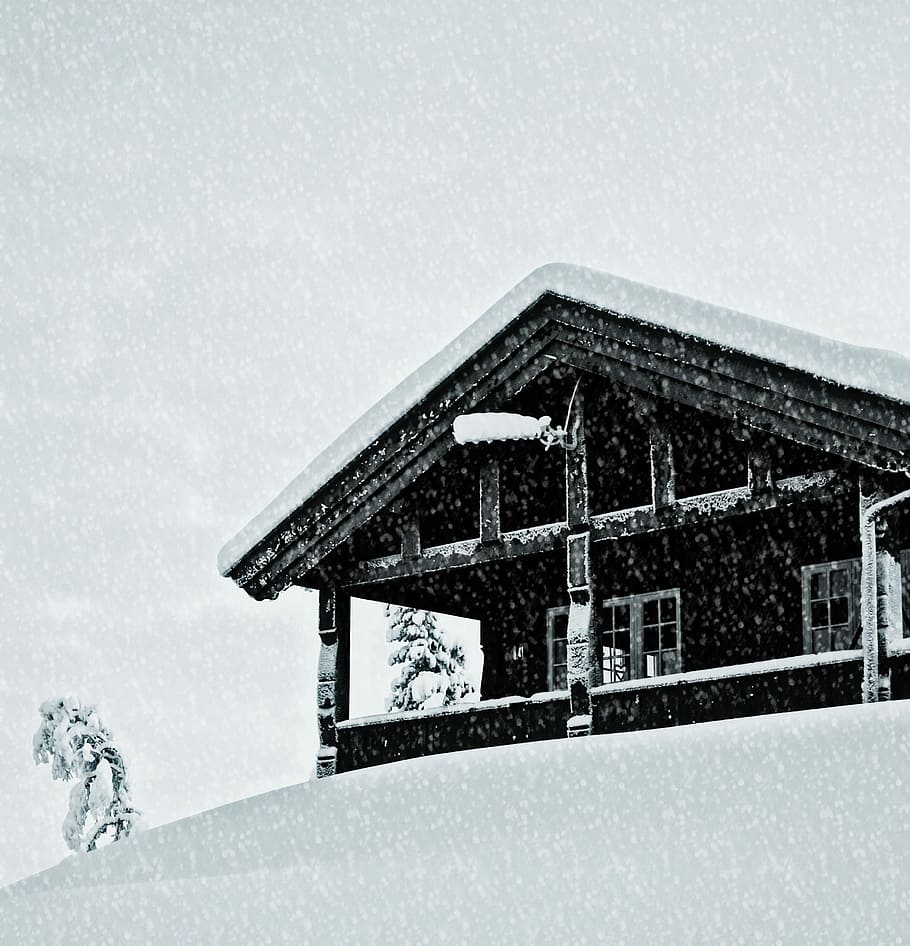 Hut, Winter, Snow, Nature, Cold, Home, white, frost, cabin, HD wallpaper