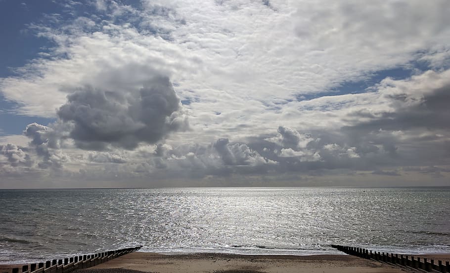 sea, beach, clouds, sand, water, sky, natural, horizon, cloud - sky HD wallpaper
