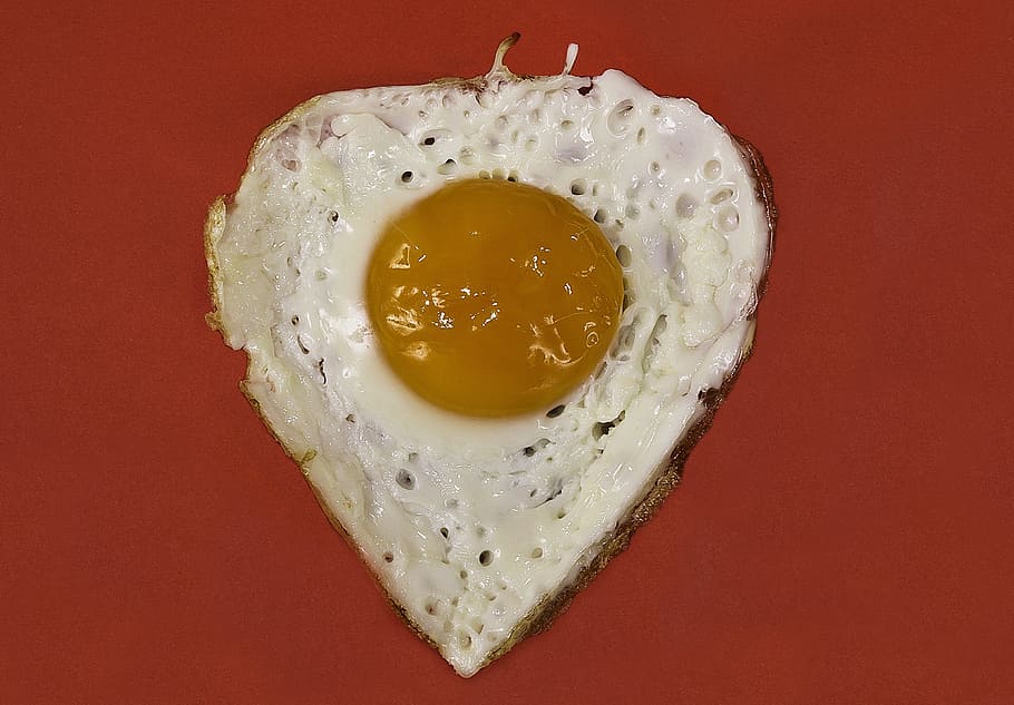 egg, fried, yolk, heart shaped, protein, baked, crust, eat HD wallpaper