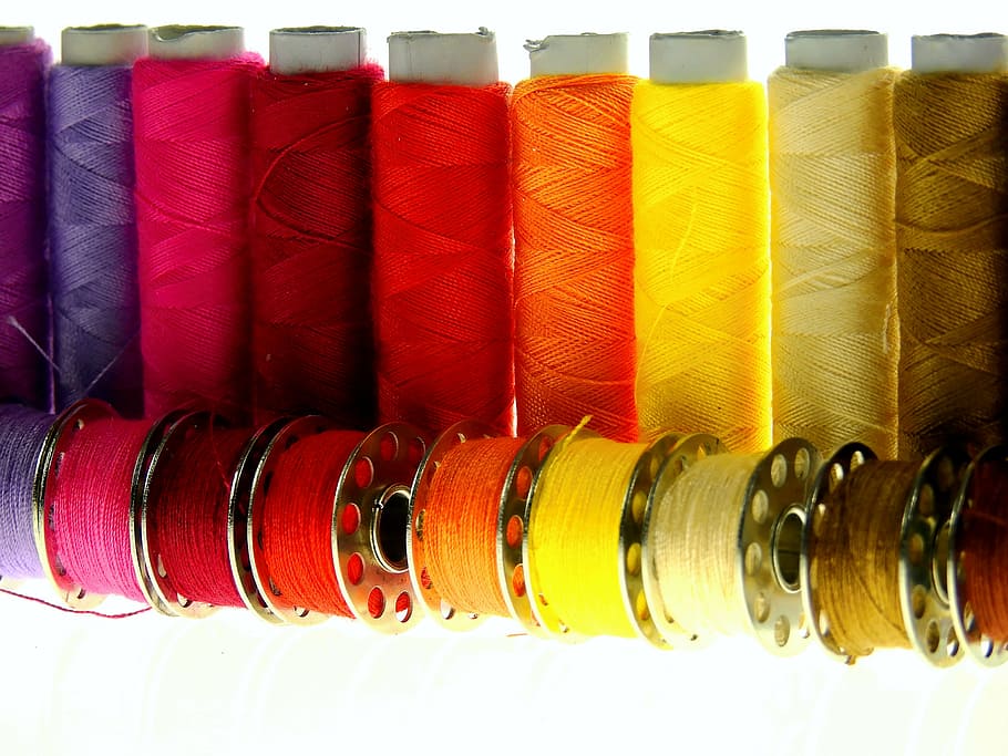 assorted-color threads with spools, yarn, sew, thread spool, colorful