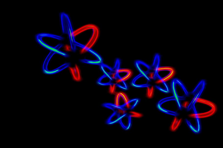 blue and red atom neon light illustration, Abstract, Background, Light, HD wallpaper