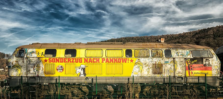 white and yellow train, loco, locomotive, railway, historically, HD wallpaper