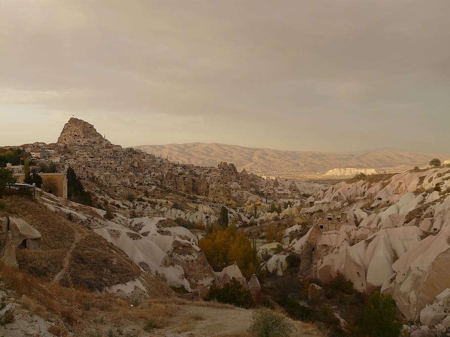 uchisar, cappadocia, nevşehir, turkey, rock apartments, pigeon valley, HD wallpaper