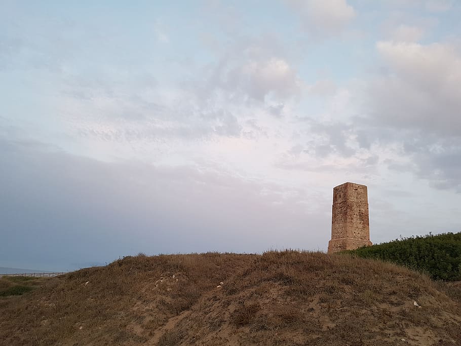 tower, clouds, dawn, beach, sun, vegetation, cloud - sky, architecture HD wallpaper