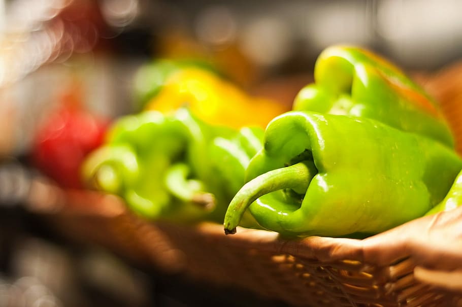 selective focus photo of bell peppers, Spicy, Food, Vegetable, HD wallpaper