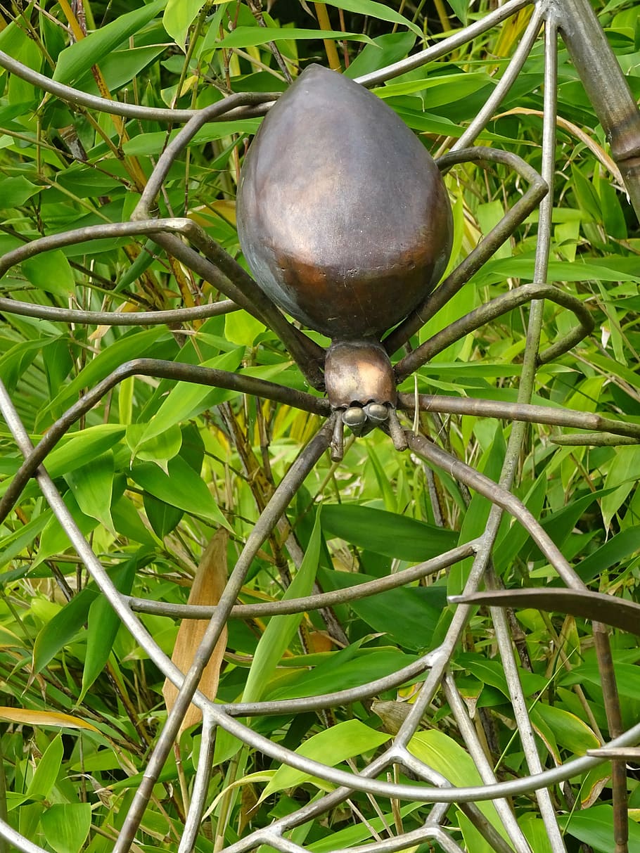 spider, sculpture, web, design, big, iron, animal themes, plant HD wallpaper