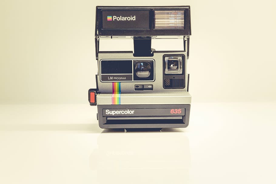 white and black Polaroid camera, photography, technology, retro styled, HD wallpaper