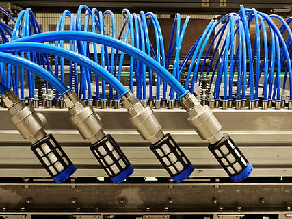 closeup photo of blue coated wires, pneumatics, compressed air HD wallpaper