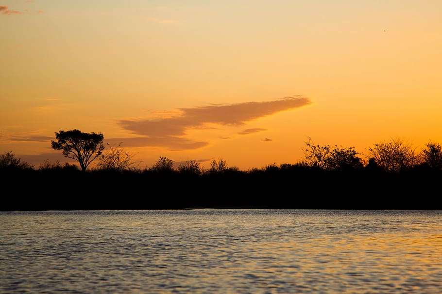 sun, sunset, river, orange, landscape, costa del sol, background image HD wallpaper