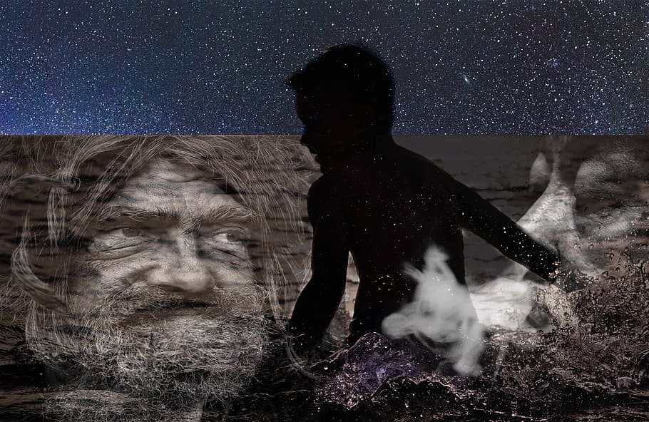 silhouette of person under starry sky, ghost, old, men, man HD wallpaper