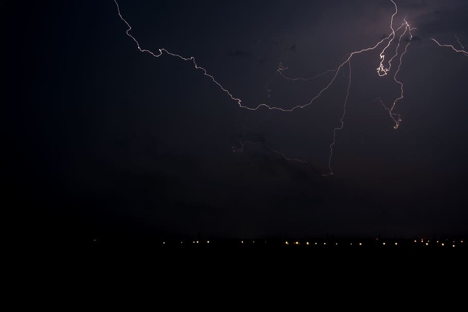 lightning, thunder, night, thunderstorm, sky, long exposure HD wallpaper