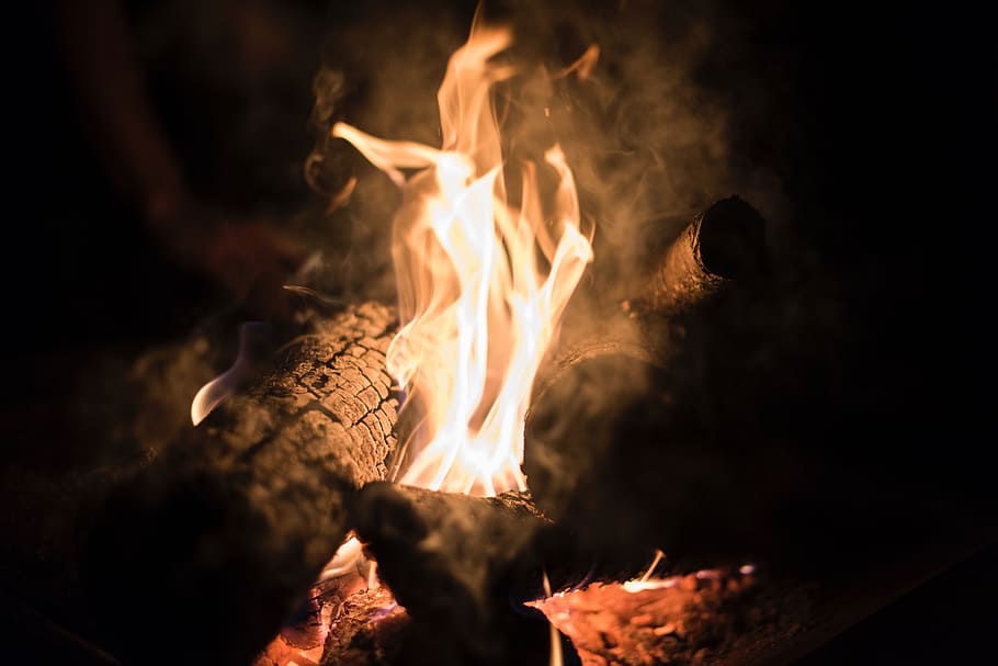 fire, flame, bonfire, campfire, firewood, burn, night, burning HD wallpaper