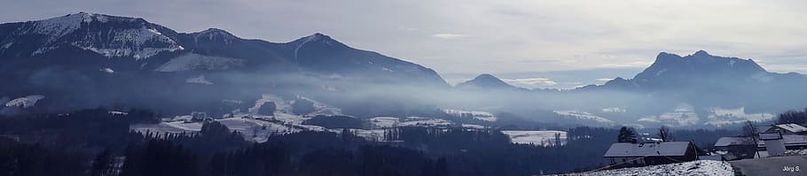panorama, panoramic image, nature, snow, landscape, heuberg HD wallpaper