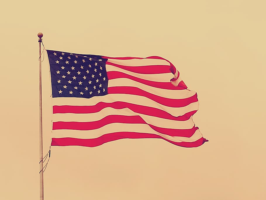 waving flag of America on silver pole, american flag, usa flag, HD wallpaper