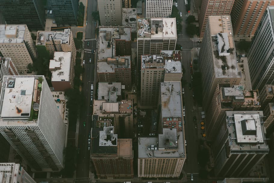 bird's eye photography of high rise buildings, bird's-eye-view photography of buildings HD wallpaper