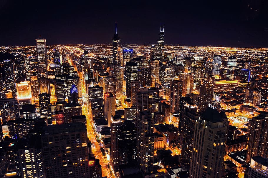 chicago, night, urban, cityscape, urban Skyline, skyscraper, HD wallpaper