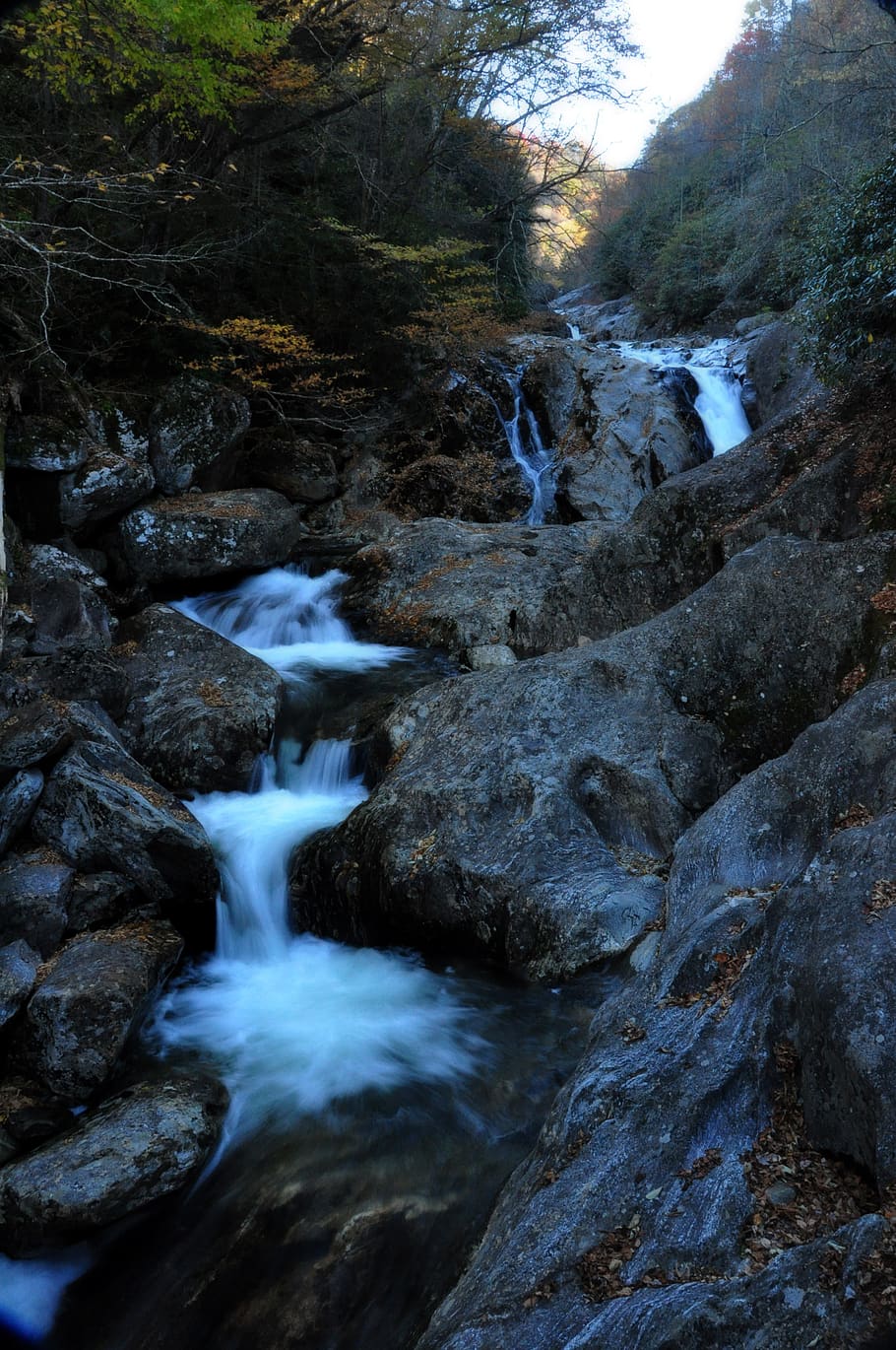 stream, waterfall, river, mountain, nature, flowing, cascade HD wallpaper
