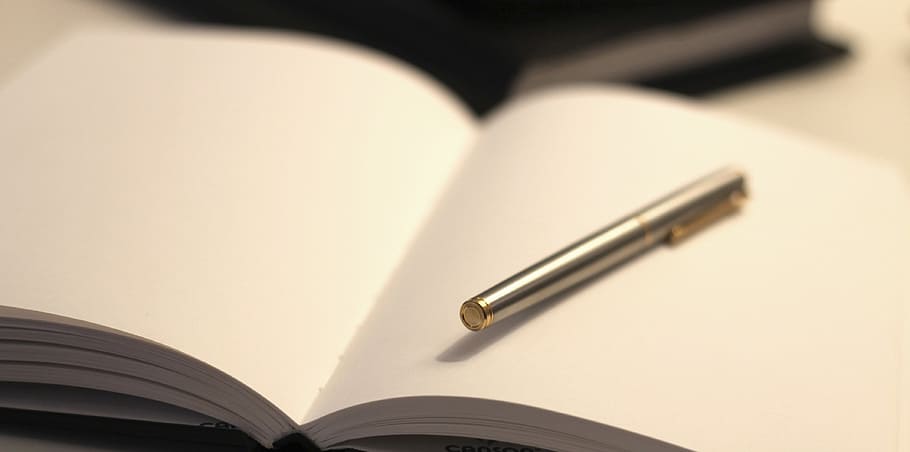 shallow focus photography of silver pen, gray, white, notebook HD wallpaper