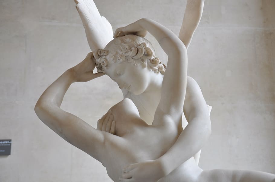 two statues hugging, cupid and psyche, louvre, paris, marble, HD wallpaper