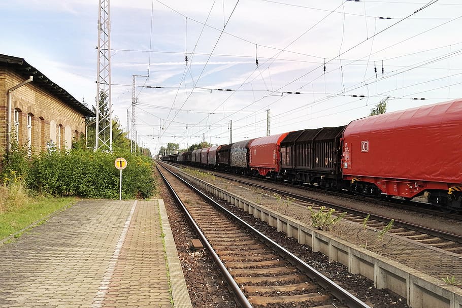 freight train, gleise, seemed, transport, goods wagons, rail transportation HD wallpaper
