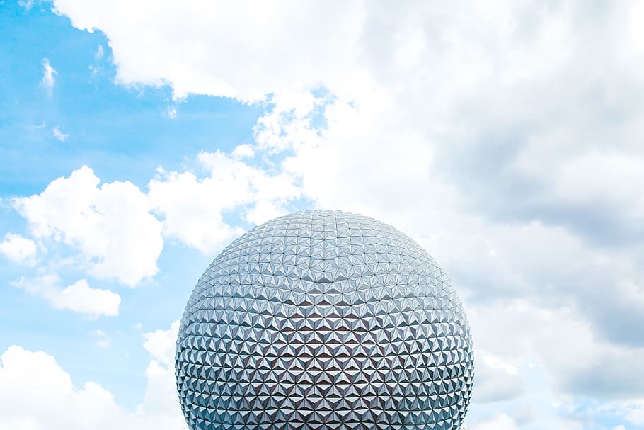 round grey architectural structure, Epcot building, frame, decor, HD wallpaper