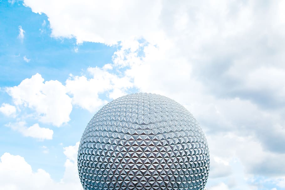round grey architectural structure, Epcot building, frame, decor HD wallpaper