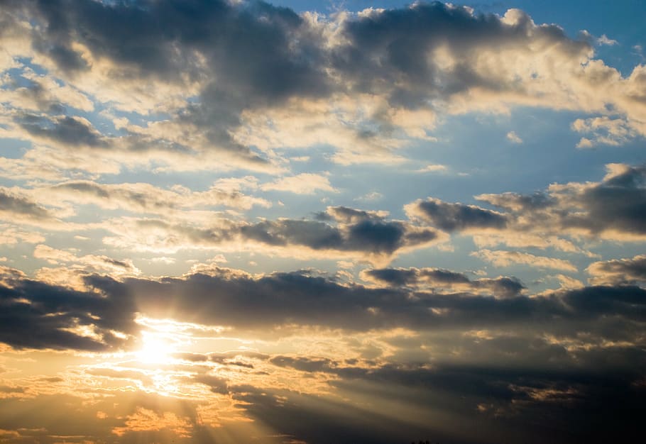 clouds, sun, sky, sunset, sunrise, light beams, cloud - sky HD wallpaper