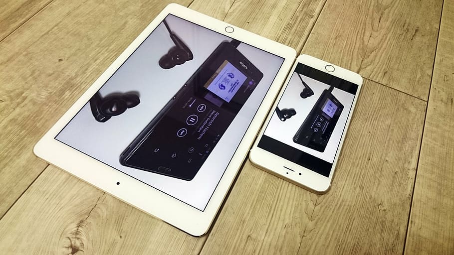 apple, device, electronics, ipad, iphone6, table, wooden table HD wallpaper