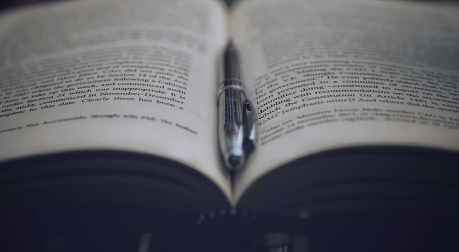 Book, click pen on between book pages, paper, text, font, publication HD wallpaper