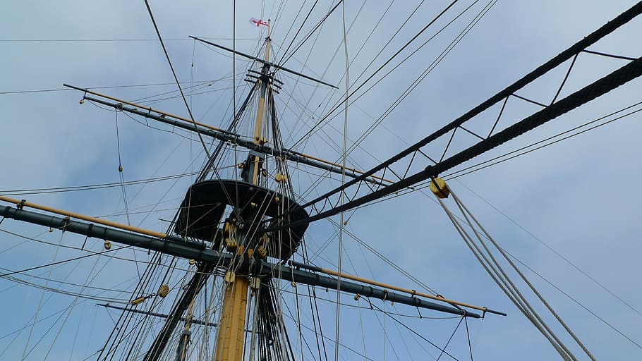 rigging, rope, mast, sail, spars, warship, victory, historic HD wallpaper