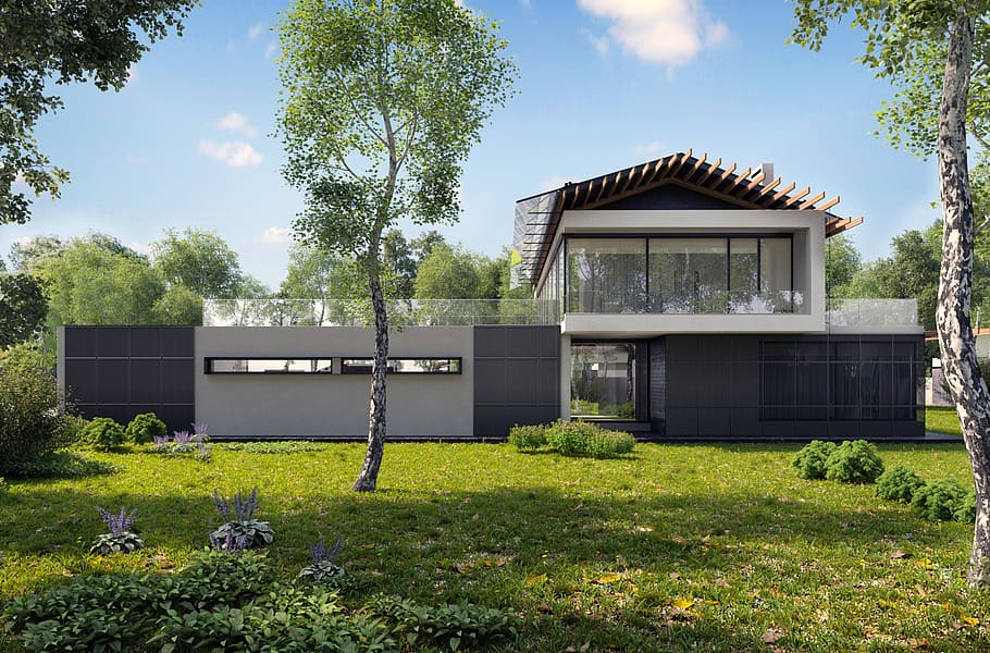 nature, project, exterior, environment, modern, birch, render HD wallpaper