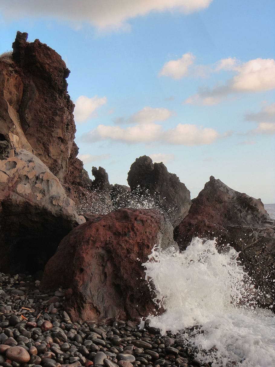 rocks, sea, sicily, aeolian islands, salina, beach, onda, nature, HD wallpaper