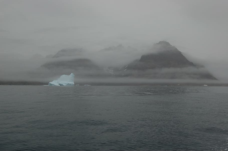 fog, floe, mountains, clouds, greenland, water, nature, sea HD wallpaper