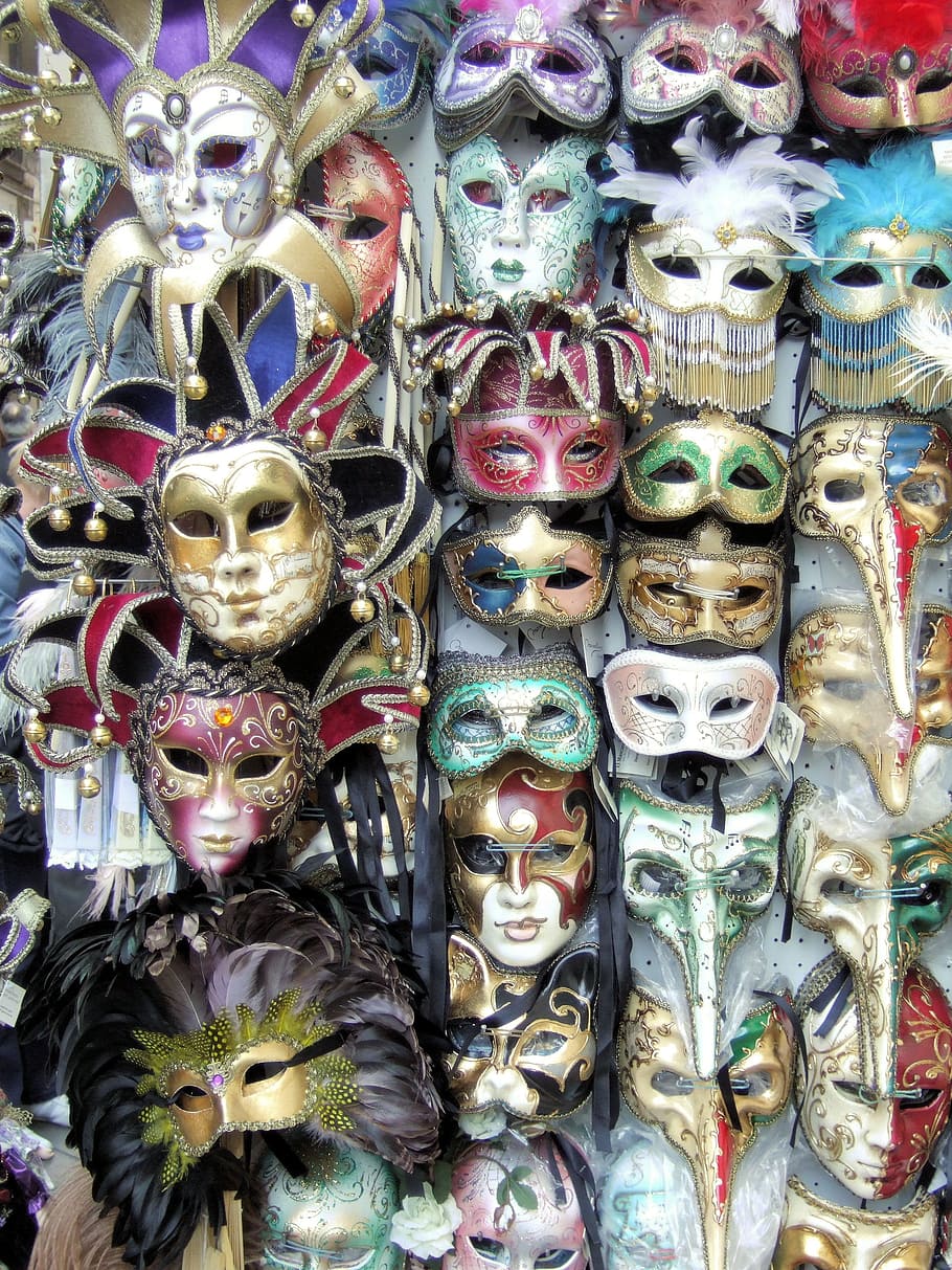 assorted-color masquerade mask lot, masks, venice, carnival HD wallpaper