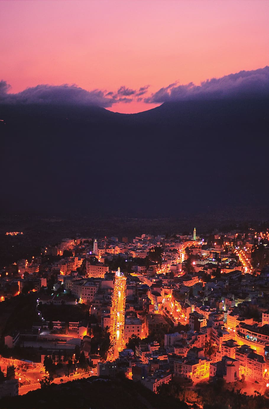 aerial view of city during sunset, aerial photography of buildings at sunset HD wallpaper