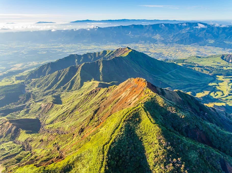 green mountain bike, aerial view of mountains, mountain range HD wallpaper
