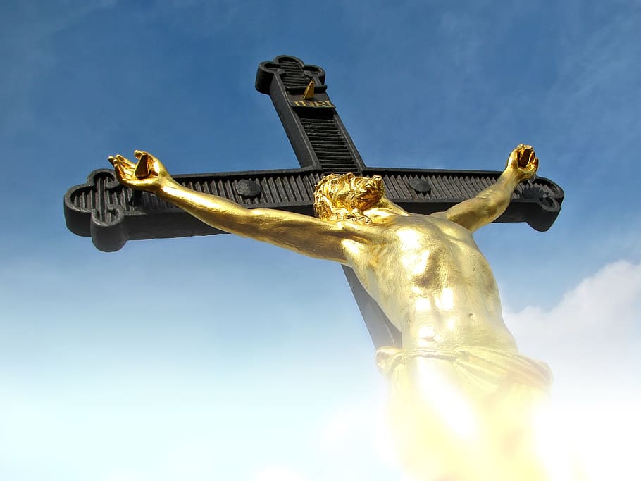 low-angle view photo of crucifix, jesus, christ, christianity, HD wallpaper