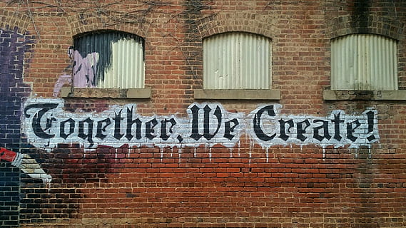 Together We Create! wall painting, bricks, quotes, excerpts HD wallpaper