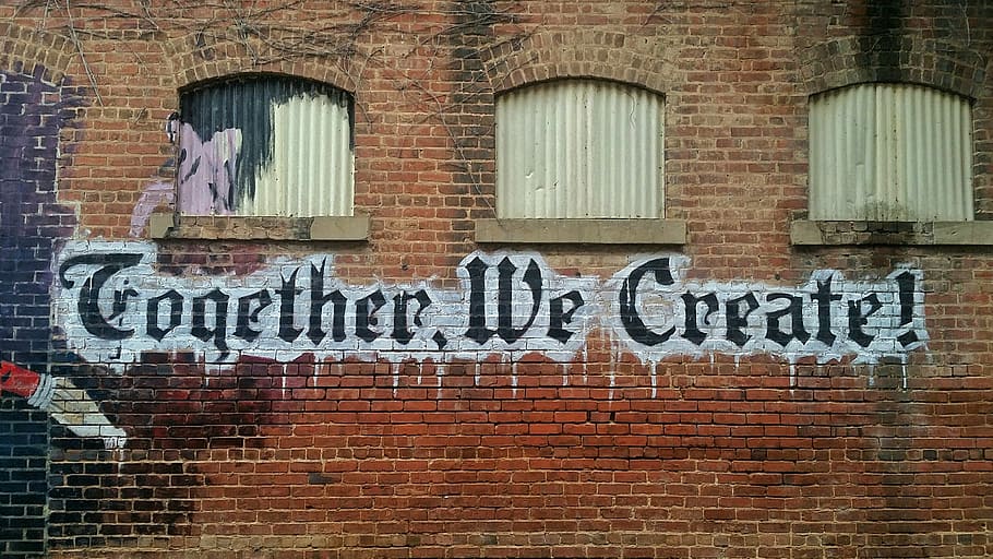 Together We Create! wall painting, bricks, quotes, excerpts HD wallpaper
